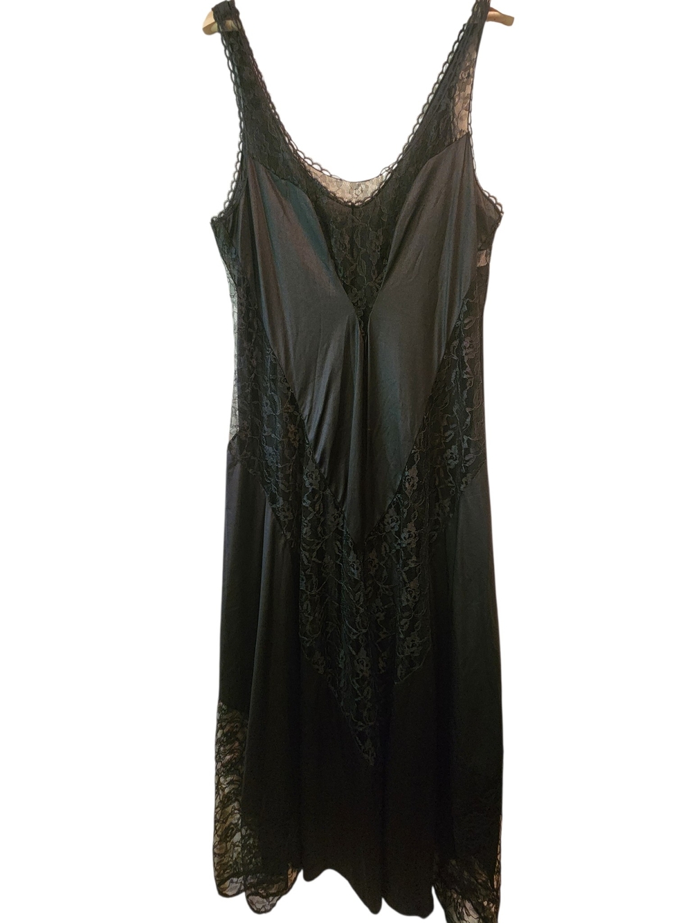 2X - Lace Panels Petra Fashions 100% Nylon Black Nightgown.